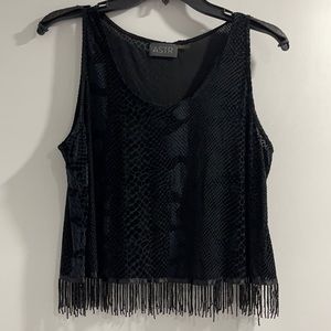 ASTR ANIMAL PRINT VELVET TANK WITH BEADED FRINGE